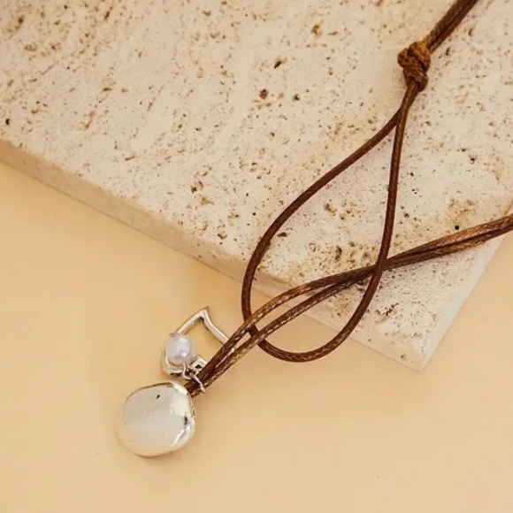 Silver Cord Vintage Statement Pendant Necklace, Bohemian, Boho, Tribal - Picture 5 of 6